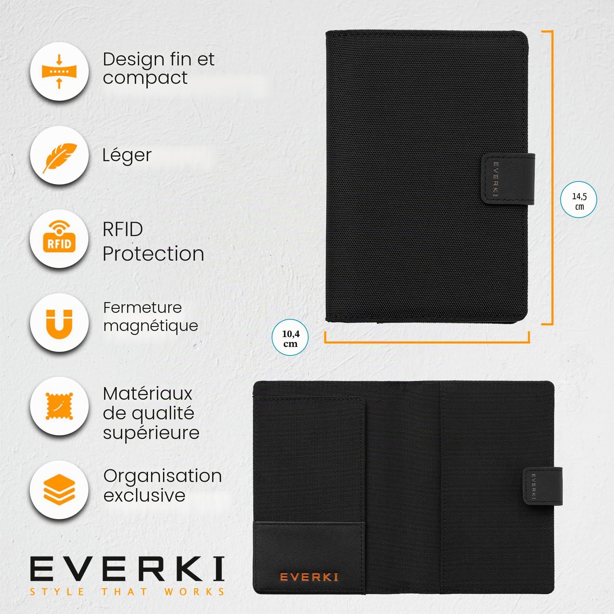 Everki étui passeport RFID noir porte-cartes fin