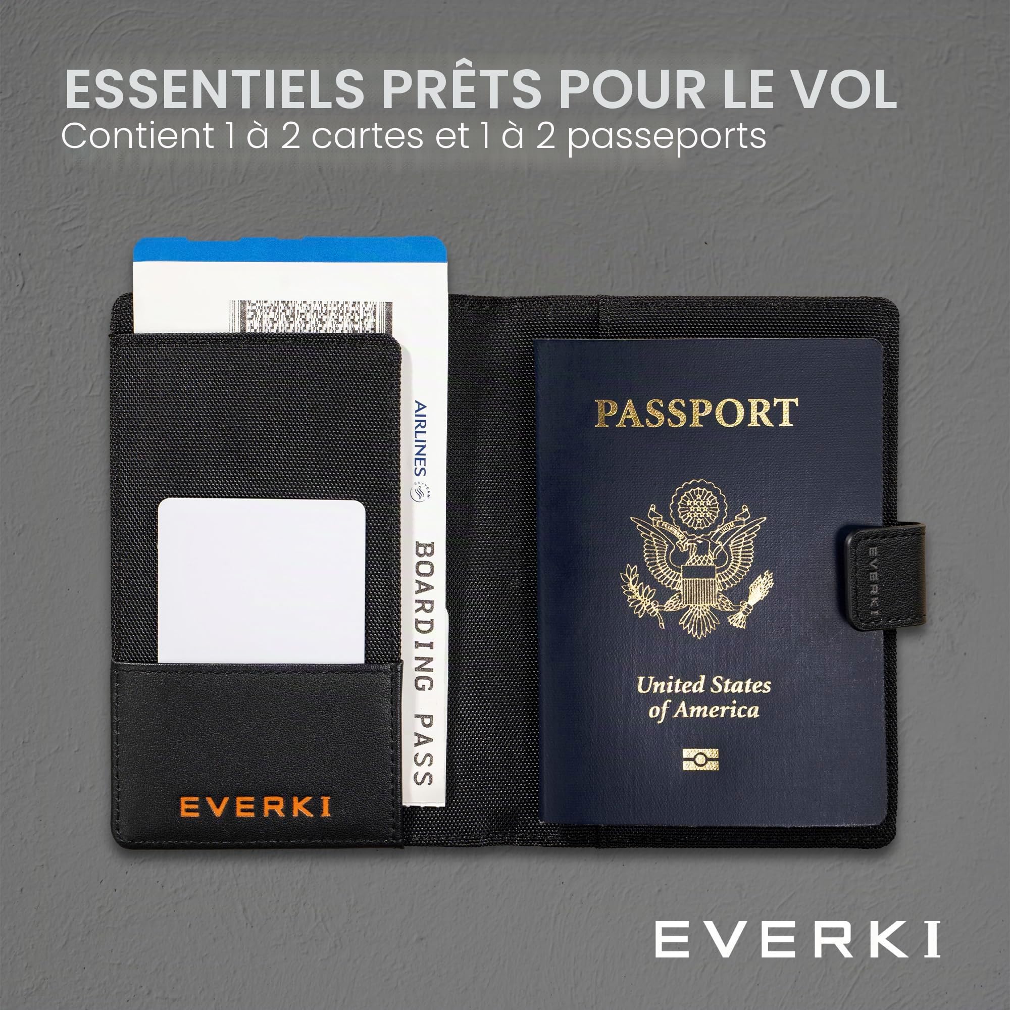 Everki étui passeport RFID noir porte-cartes fin