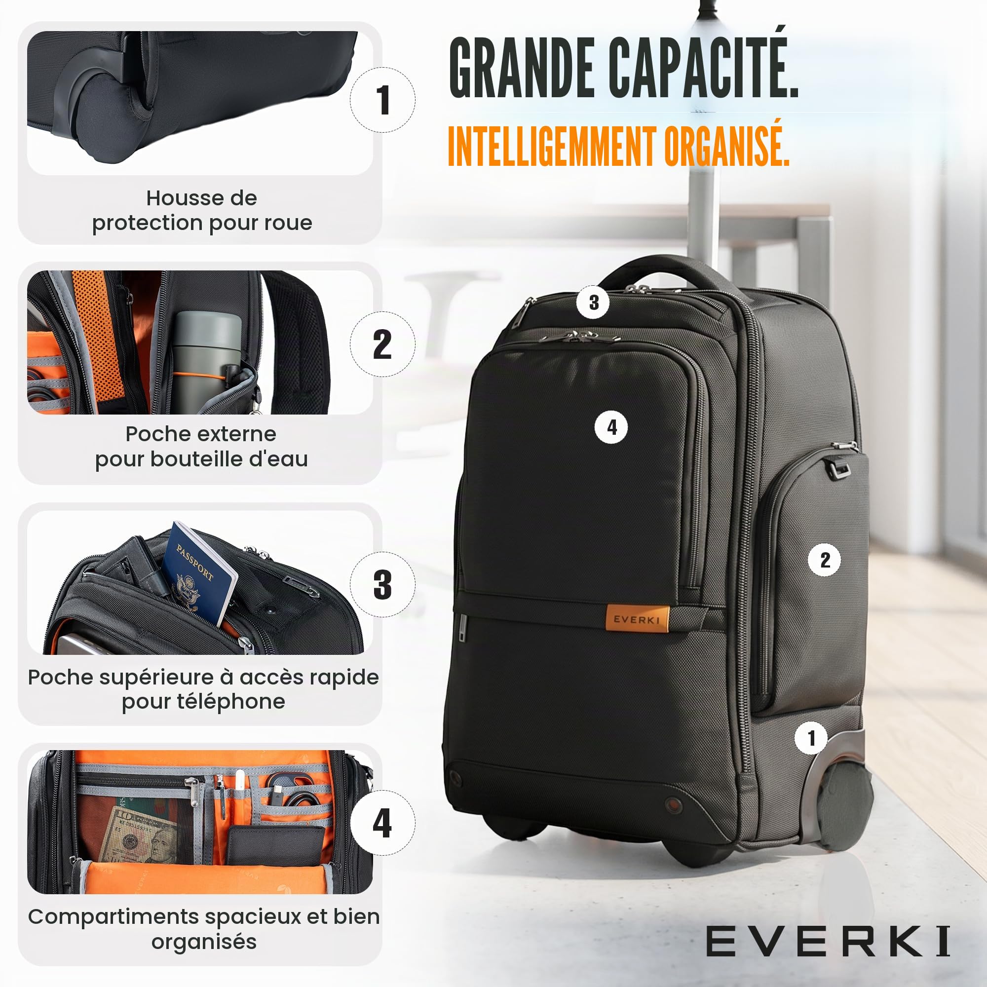 Everki Atlas Wheeled 123 sac à dos trolley 32L noir roulettes