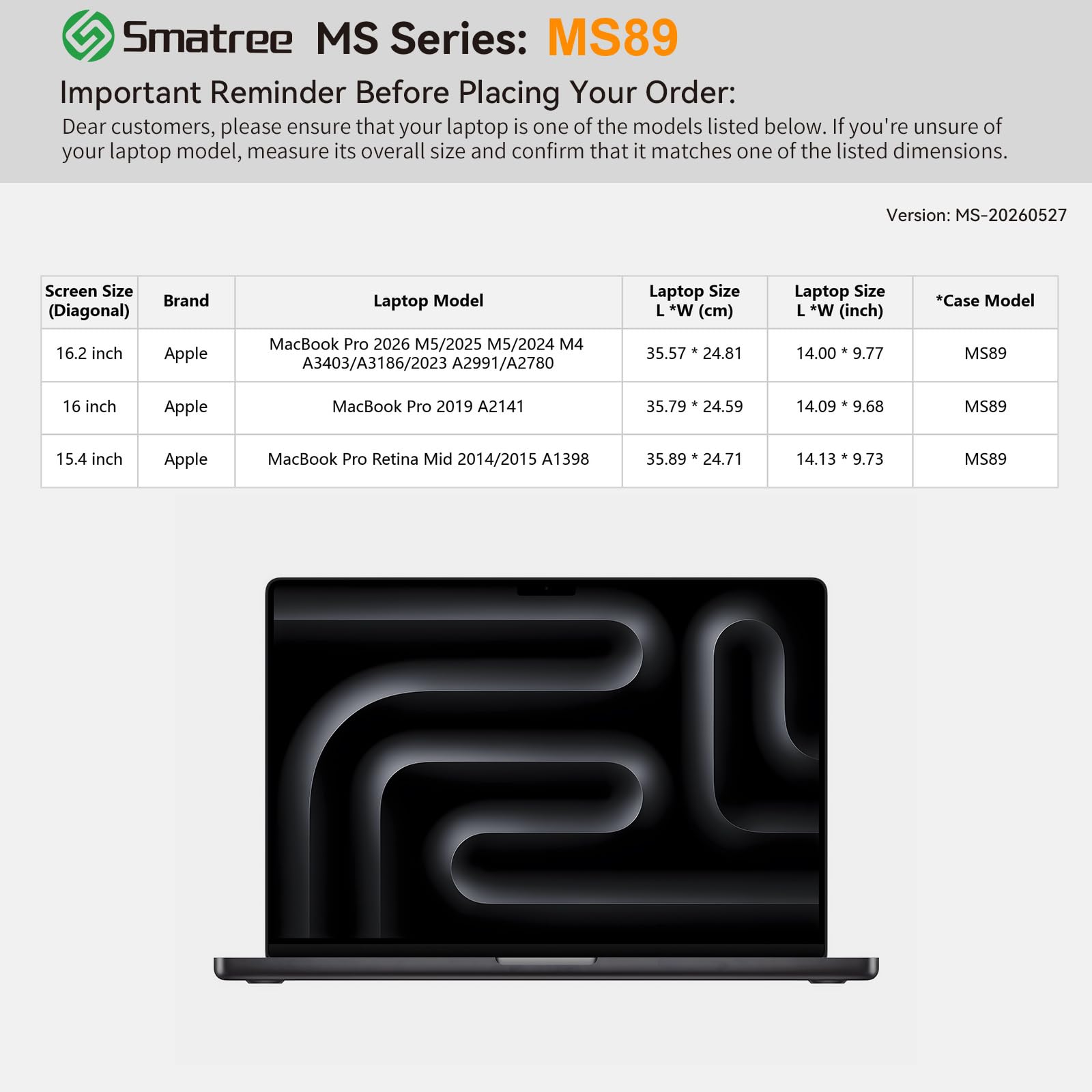 Smatree MS Series MS89 housse 16,2" rigide antichoc