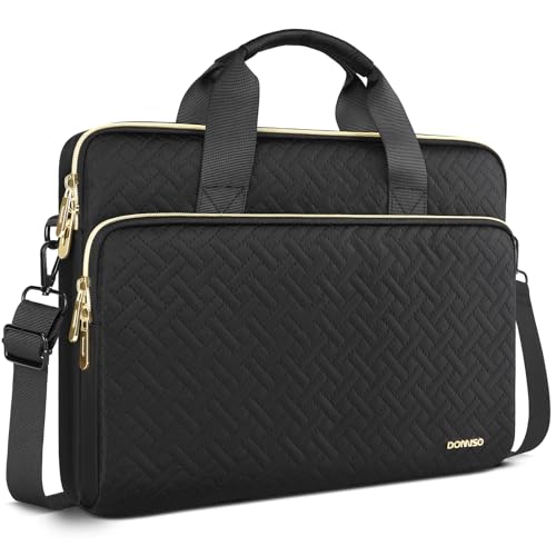 DOMISO 15,6 pouces sacoche ordinateur bandoulière noir zip doré