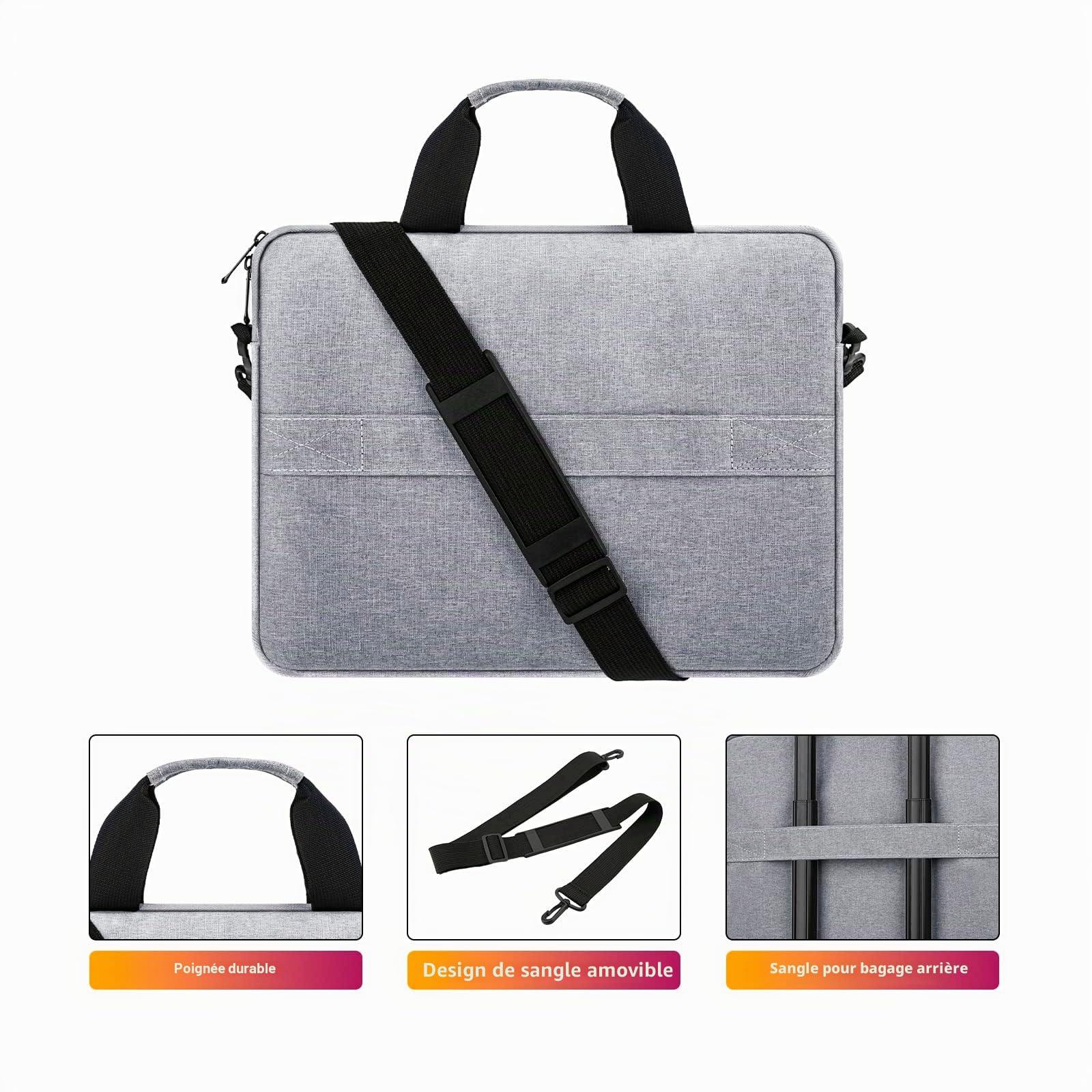 Jooeer pochette ordinateur 13/14/15" grise bandoulière imperméable